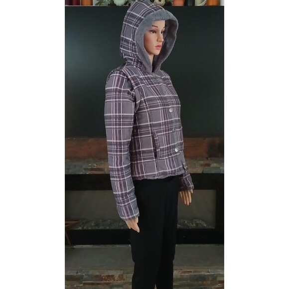 Winter Coat Ski Jacket Women's Medium Gray Plaid Removable Sleeves Vest Cozy - Picture 1 of 12